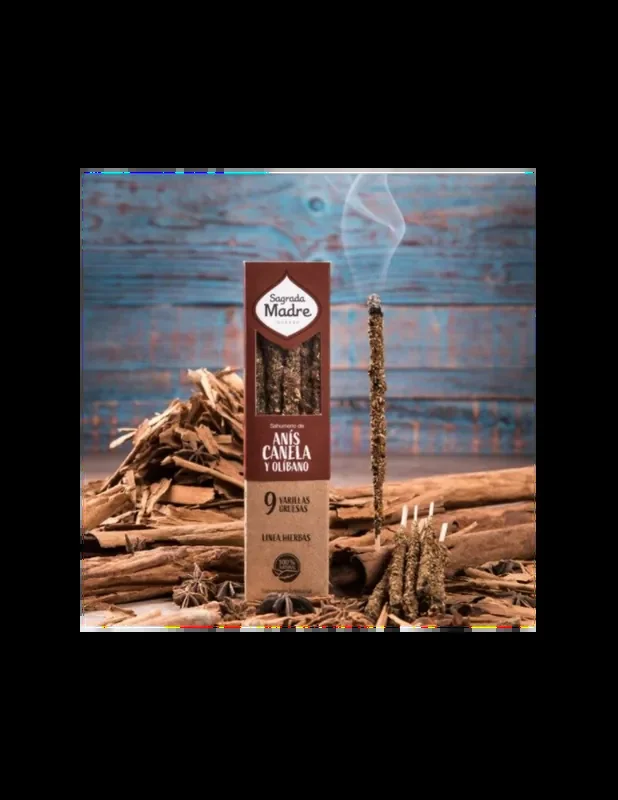 Cannella, Anice & Olibano – 9 Bastoni Incenso Extra Premium in Erbe 100% Naturali – Sagrada Madre