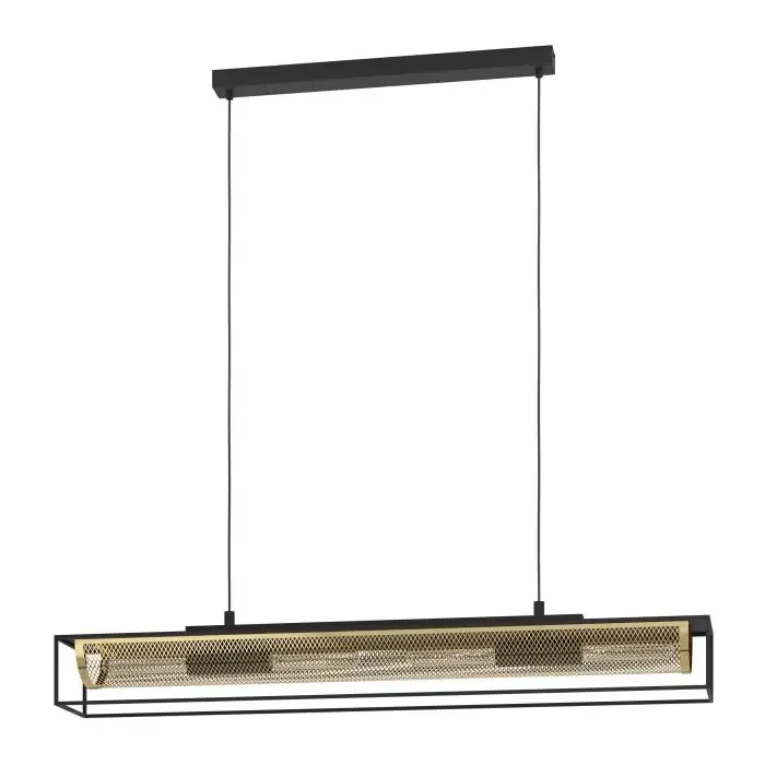 EGLO Sospensione NOHALES con struttura in acciaio nero e ottone L. 112 cm Direttamente Dal Produttore