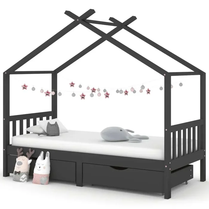 Giroletto Bambini Cassetti Grigio Scuro Pino Massello 90×200 cm