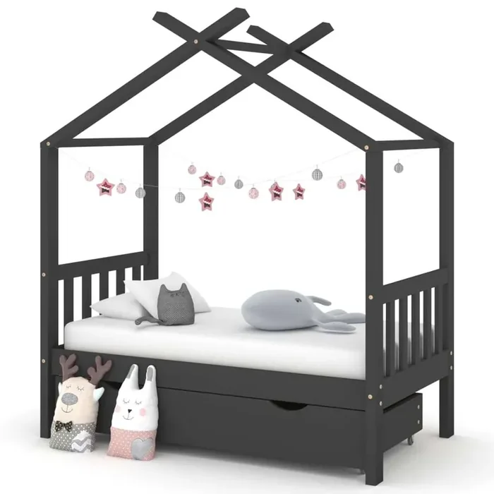 Giroletto Bambini Cassetto Grigio Scuro Pino Massello 70×140 cm