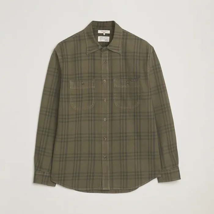 Julian Worker Checked Shirt Olive
