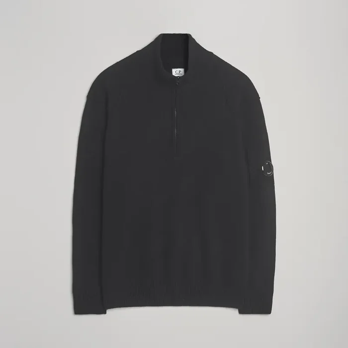 Knitted Lambswool Half-Zip Black
