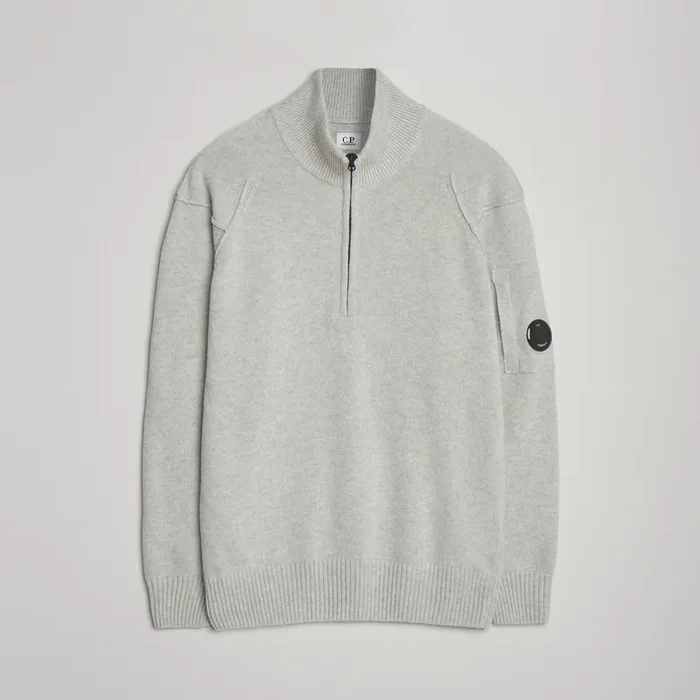 Knitted Lambswool Half-Zip Light Grey