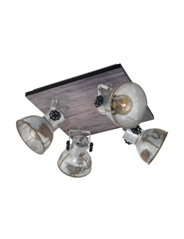 Lampada 4 Faretti Spot Zinco Barnstaple Industriale Eglo Fatto A Mano