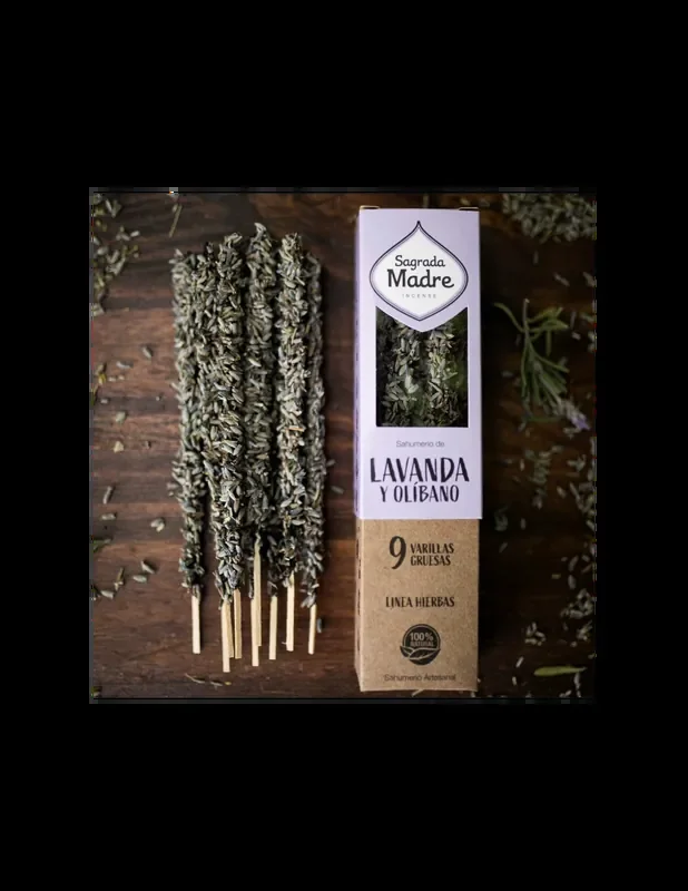 Lavanda & Olibano – 9 Bastoni Incenso Extra Premium in Erbe 100% Naturali – Sagrada Madre