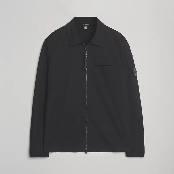 Organic Cotton Gabardine Zip Overshirt Black