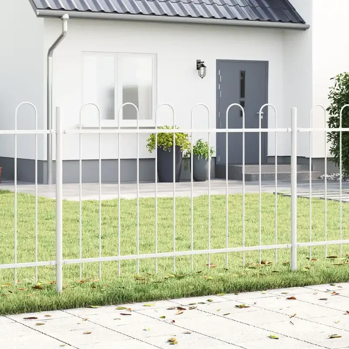Recinzione da Giardino con Parte Superiore a Cerchi Bianca 3,4×0,8 m in Acciaio