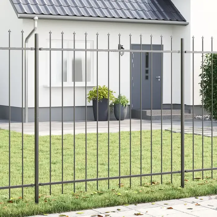 Recinzione da Giardino con Punta a Lancia Grigia 10,2×1,5 m in Acciaio