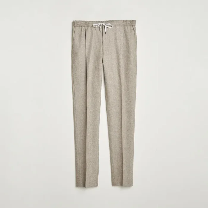 Slim Fit Wool/Cashmere Drawstring Trousers Beige