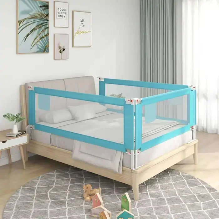 Sponda Letto di Sicurezza per Bambini Blu 90×25 cm in Tessuto