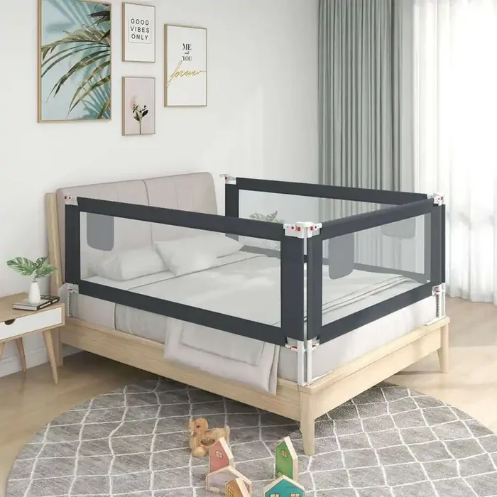 Sponda Letto Sicurezza Bambini Grigio Scuro 100×25 cm Tessuto