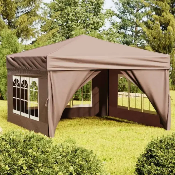 Tenda per Feste Pieghevole con Pareti Laterali Tortora 3×3 m